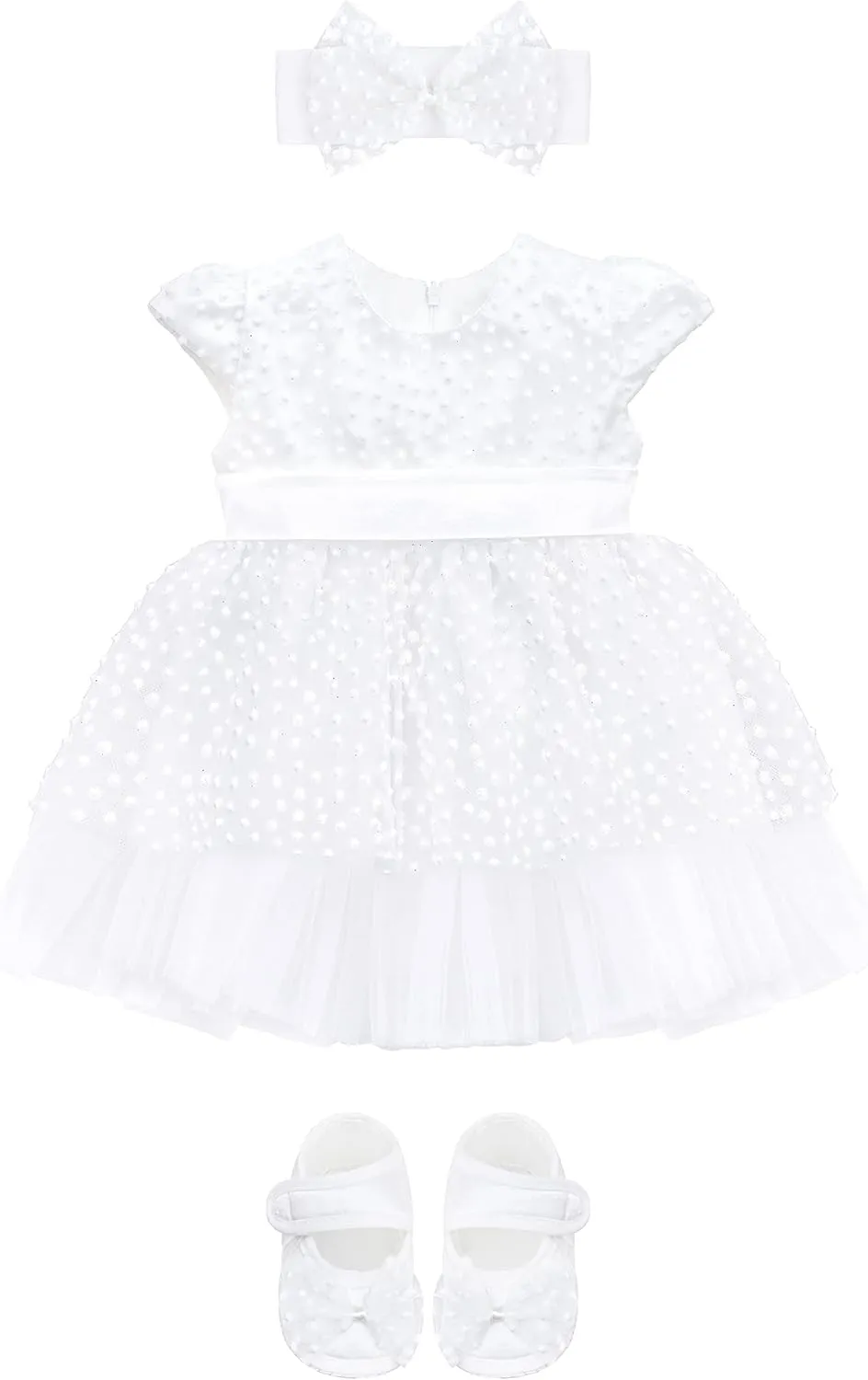 Lilax Baby Girls Glitter Tulle Dress, Sparkle Polka Dots Princess Gown with Matching Headband and Shoes