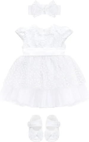 Lilax Baby Girls Glitter Tulle Dress, Sparkle Polka Dots Princess Gown with Matching Headband and Shoes