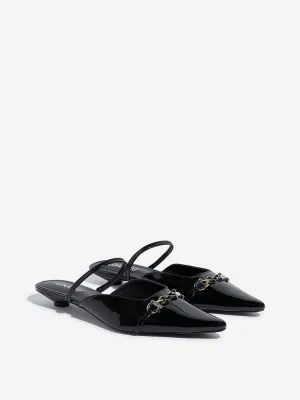 LUNA BLU Black Chain-Detailed Mule Shoes