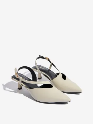 LUNA BLU Ivory Asymmetrical Slingback Mules