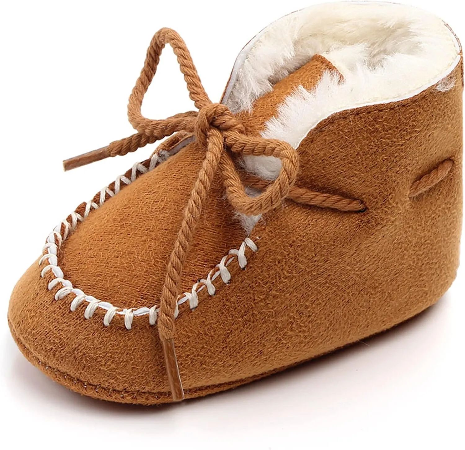Newborn Baby Booties Warm Fur Lining Non-slip Soft Rubber Sole Lace-up Winter FirstWalker Shoes Boots