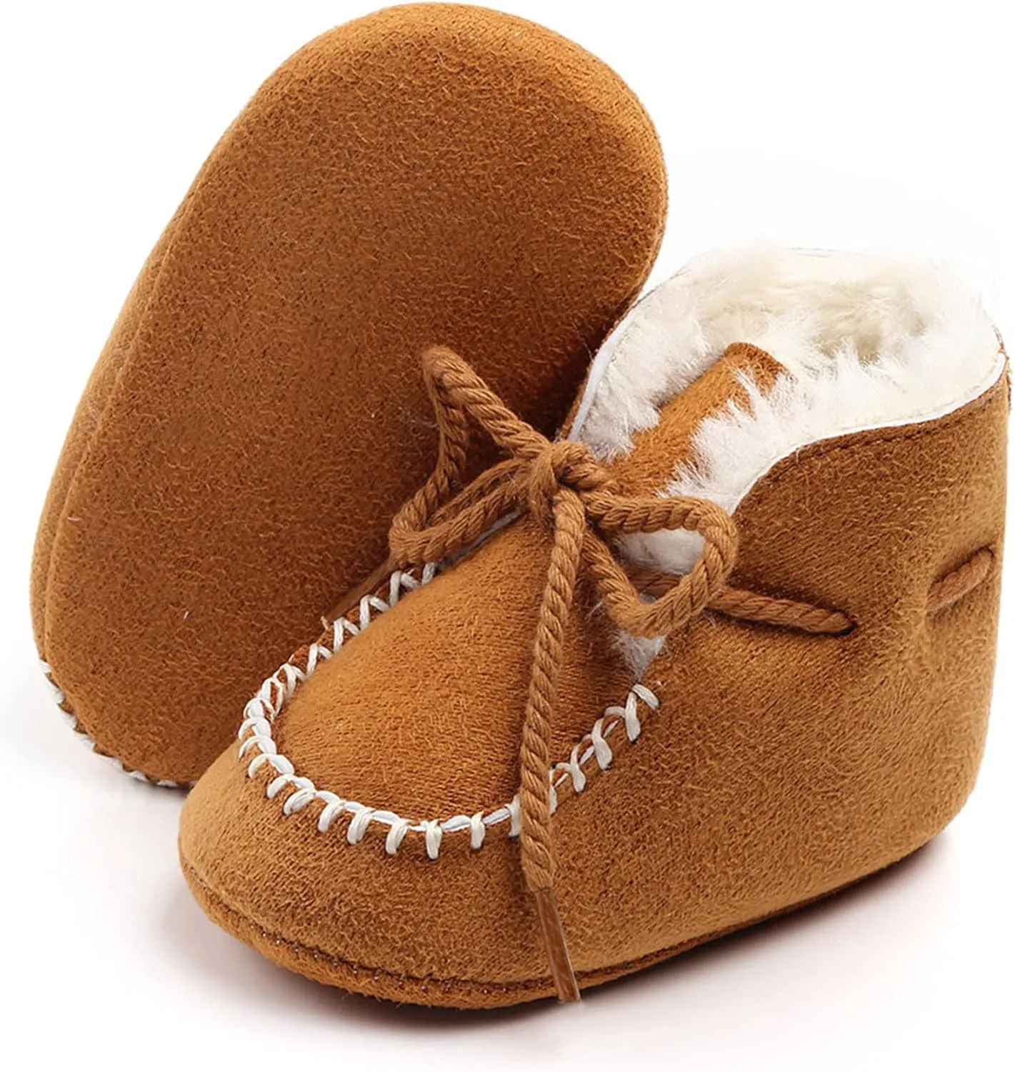 Newborn Baby Booties Warm Fur Lining Non-slip Soft Rubber Sole Lace-up Winter FirstWalker Shoes Boots