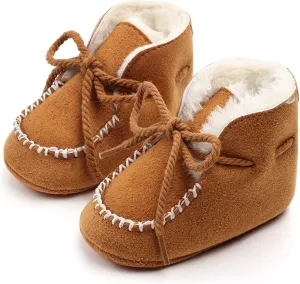 Newborn Baby Booties Warm Fur Lining Non-slip Soft Rubber Sole Lace-up Winter FirstWalker Shoes Boots