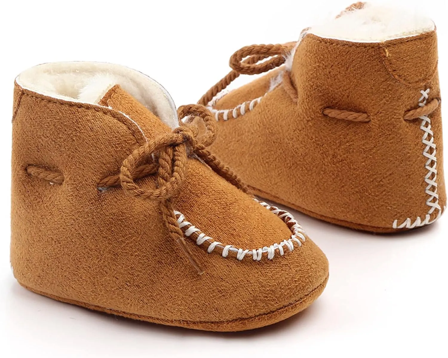 Newborn Baby Booties Warm Fur Lining Non-slip Soft Rubber Sole Lace-up Winter FirstWalker Shoes Boots