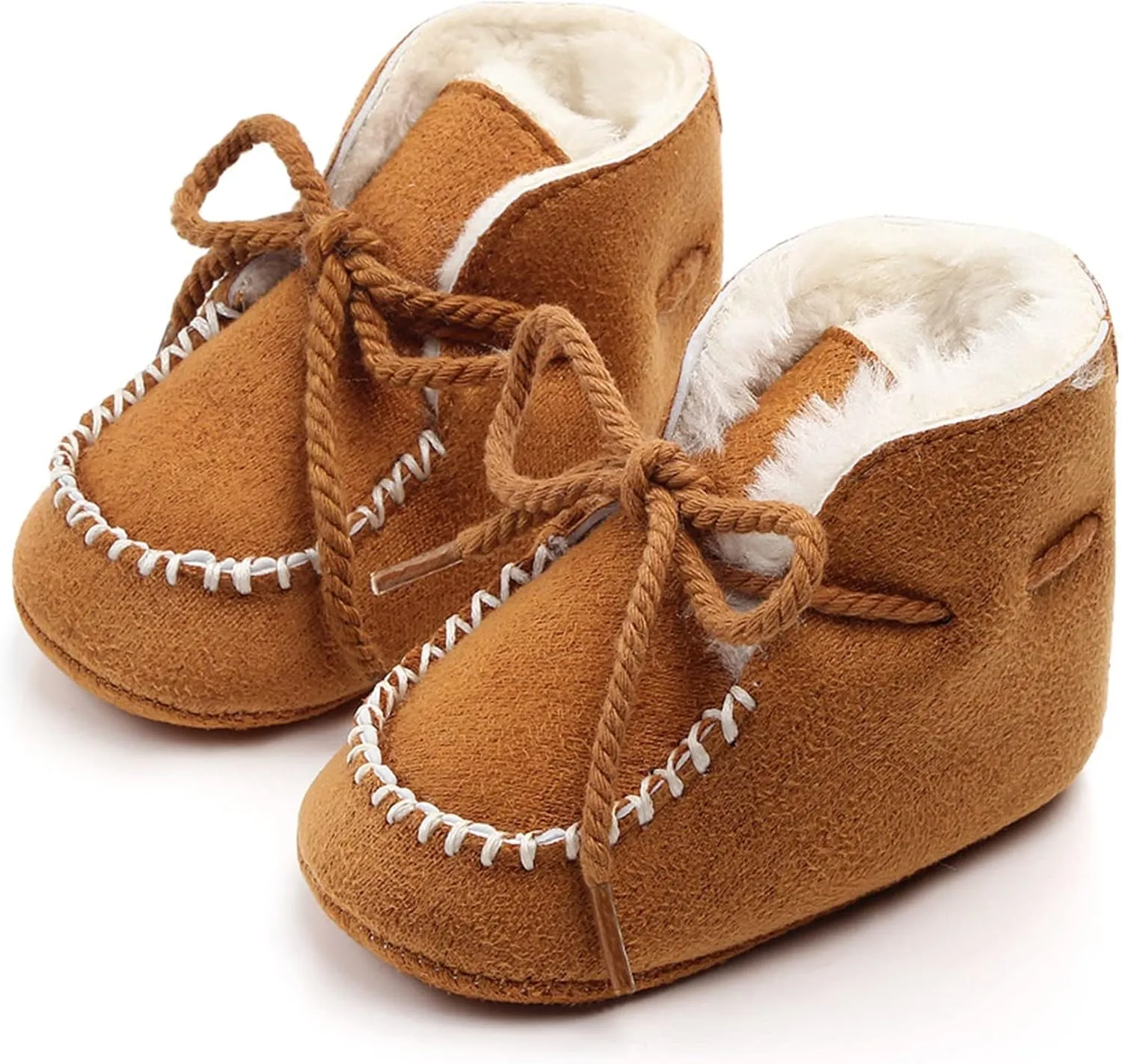 Newborn Baby Booties Warm Fur Lining Non-slip Soft Rubber Sole Lace-up Winter FirstWalker Shoes Boots