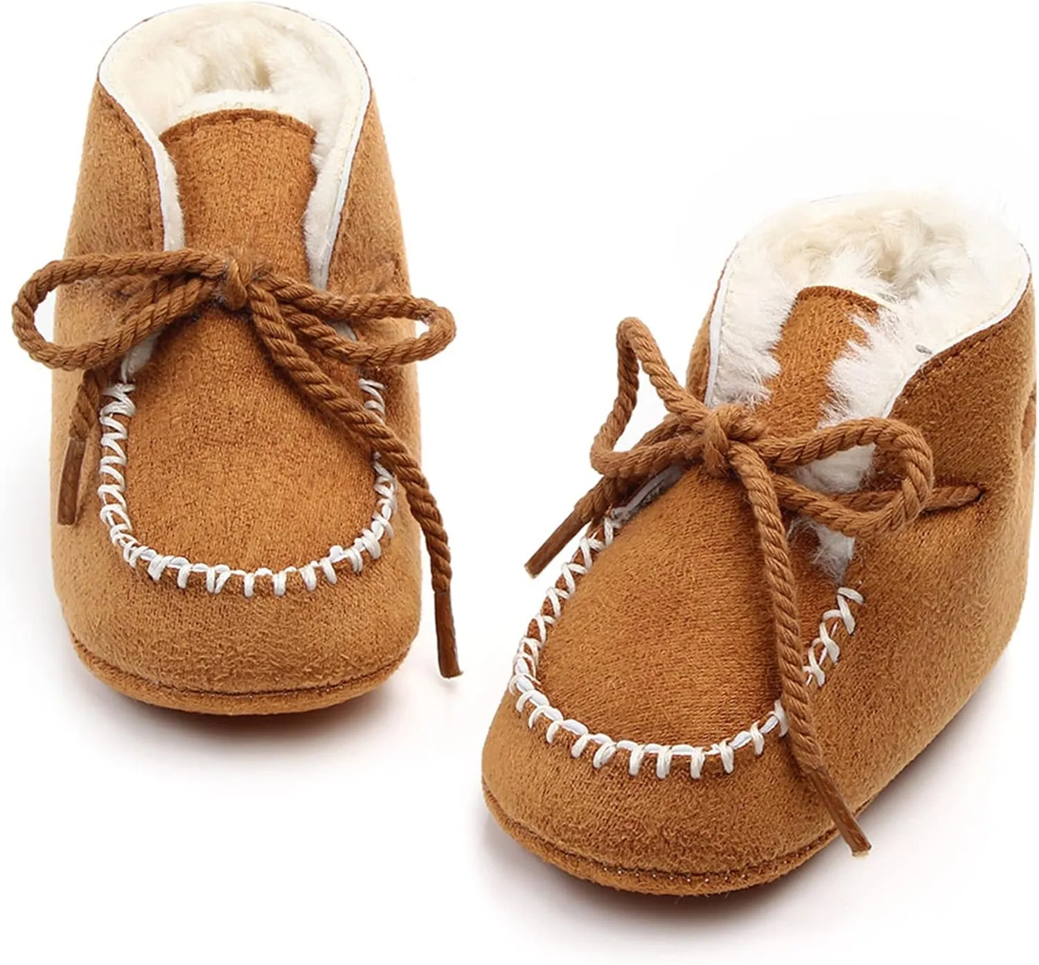 Newborn Baby Booties Warm Fur Lining Non-slip Soft Rubber Sole Lace-up Winter FirstWalker Shoes Boots