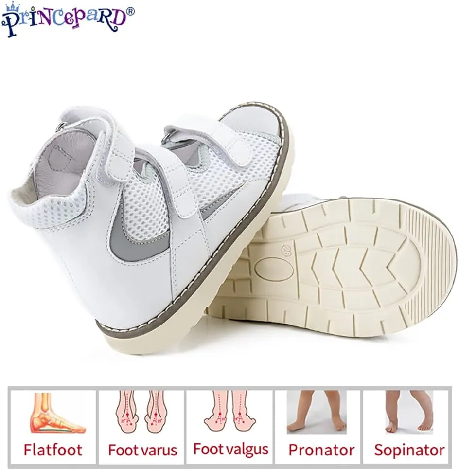 Orthopedic Shoes for Toddlers and Kids, Corrective Summer High Top White Sandals for Children with Arch and Ankle Support