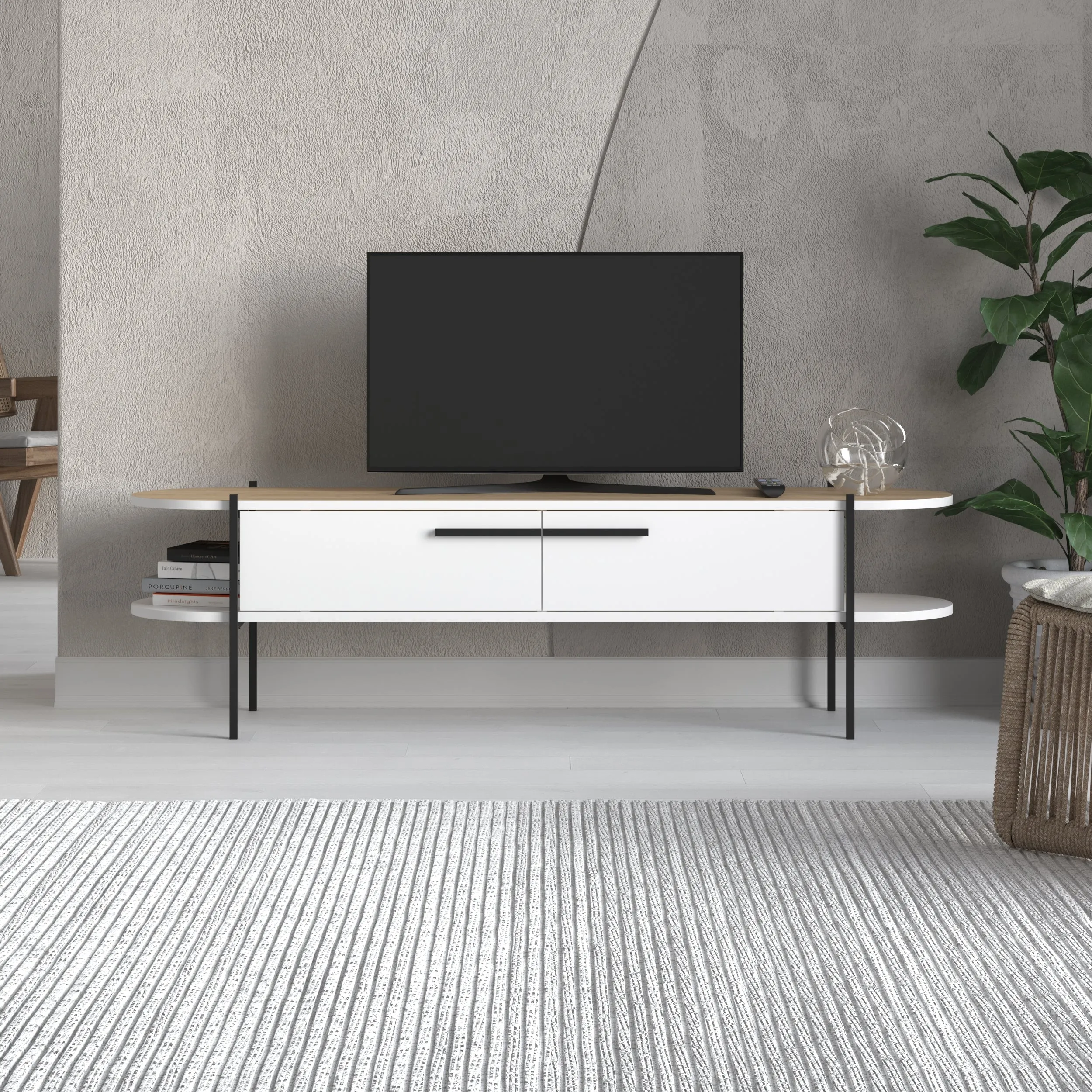 Otis Modern TV Stand Multimedia Centre Metal Leg Storage 160cm