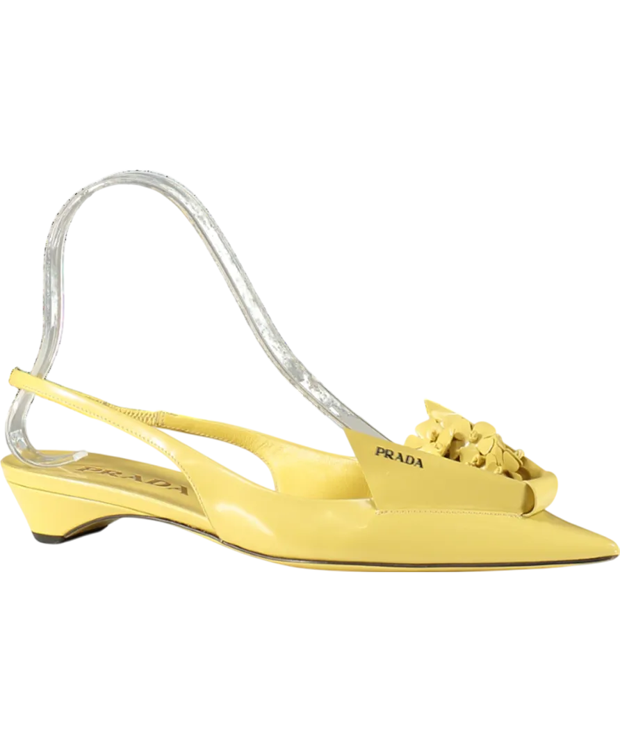 PRADA Yellow Brushed Leather Slingback Pumps With Floral Appliques UK 2 EU 35 