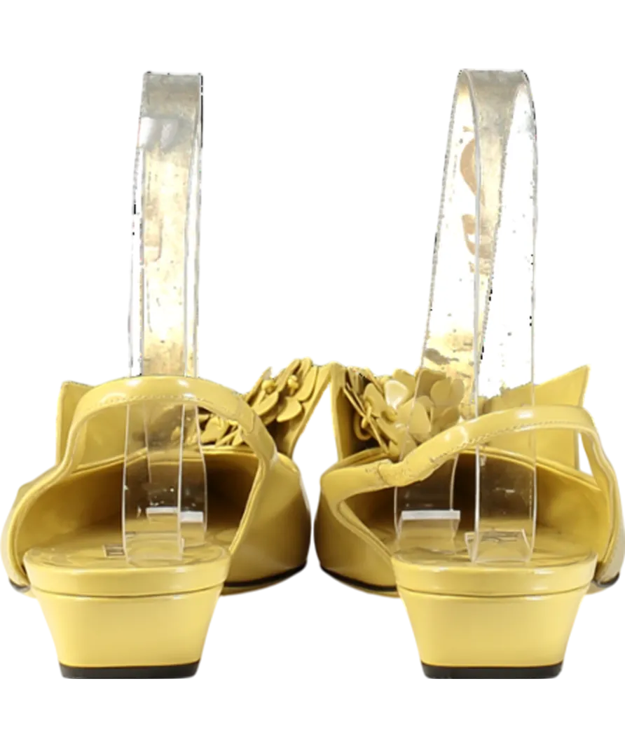 PRADA Yellow Brushed Leather Slingback Pumps With Floral Appliques UK 2 EU 35 