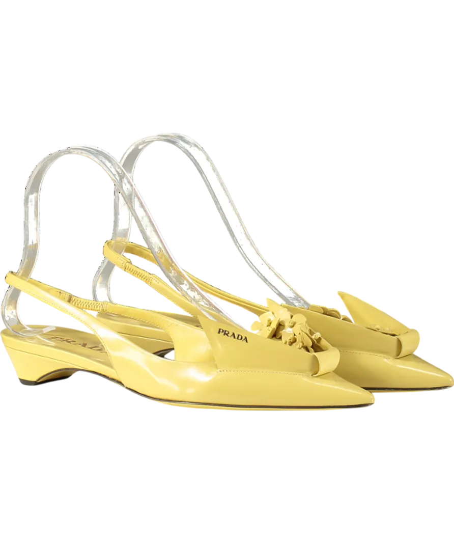 PRADA Yellow Brushed Leather Slingback Pumps With Floral Appliques UK 2 EU 35 