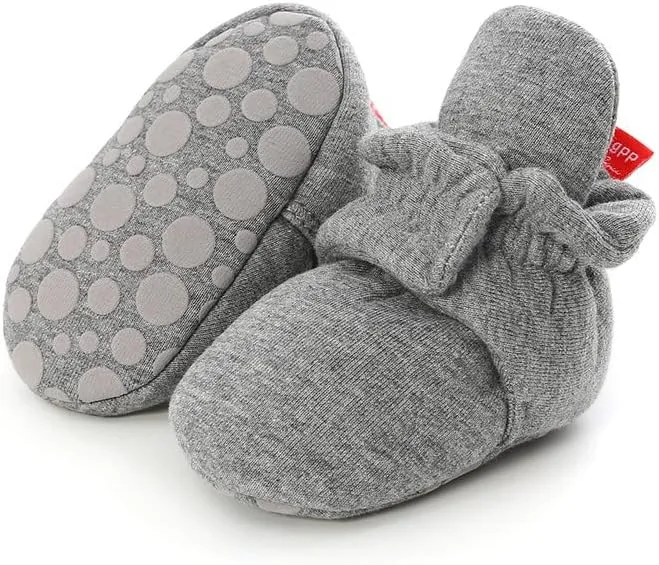 QIETION Newborn Baby Boys Girls Soft Fleece Booties Warm Slippers First Walkers Cozy Winter Sock Shoes Infant Crib Booties with Non Skid Bottom 0-18Month