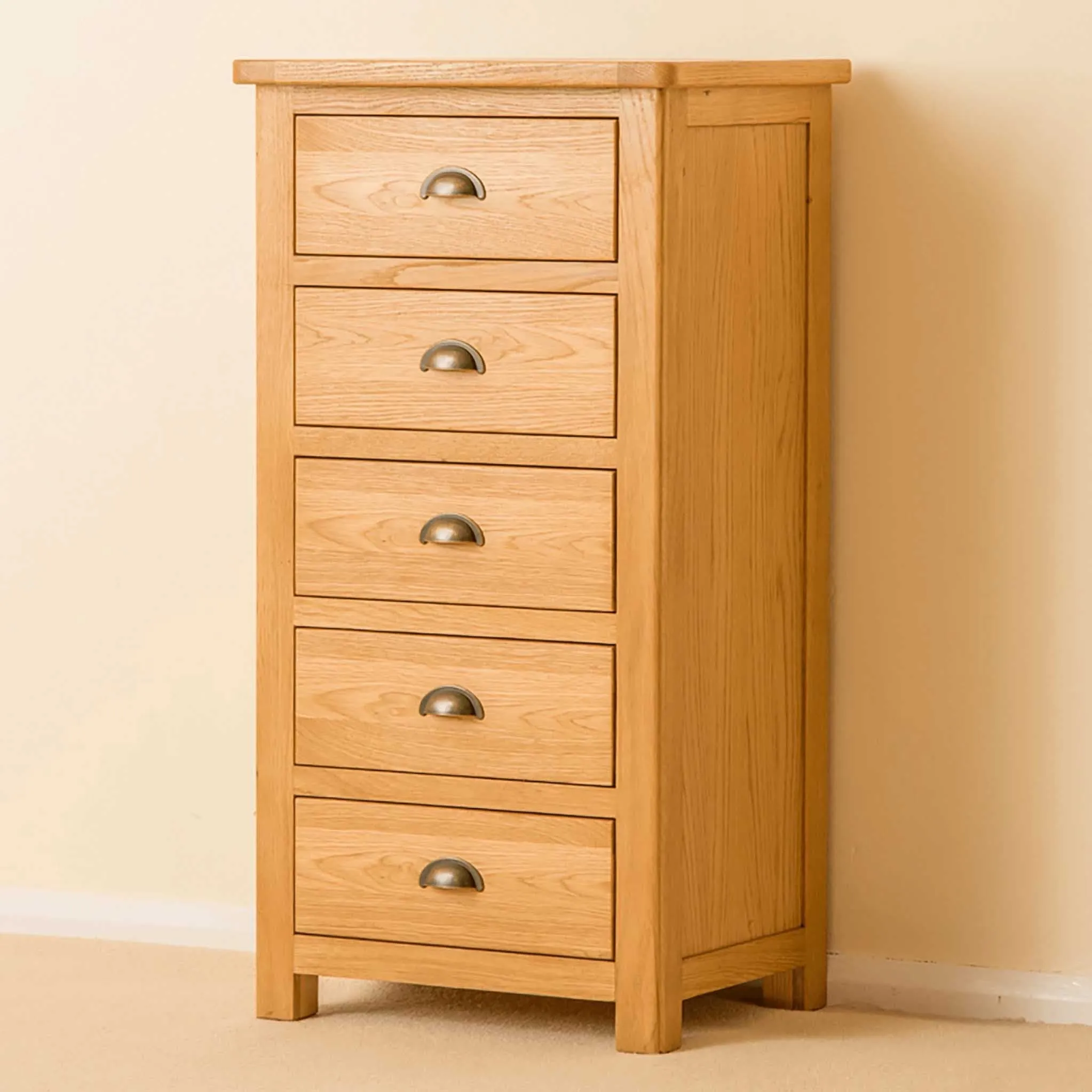Roseland Oak 5 Drawer Tallboy Chest