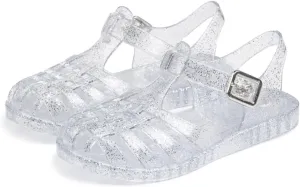 Sawimlgy Toddler Girls Jelly Sandals Summer Beach Closed Toe Crystal Princess Dress Flat Little Kid T-strap Rubber Sole Shoe