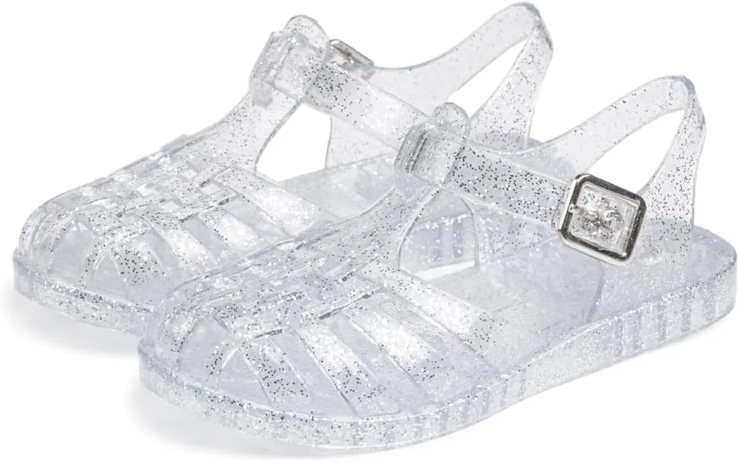 Sawimlgy Toddler Girls Jelly Sandals Summer Beach Closed Toe Crystal Princess Dress Flat Little Kid T-strap Rubber Sole Shoe