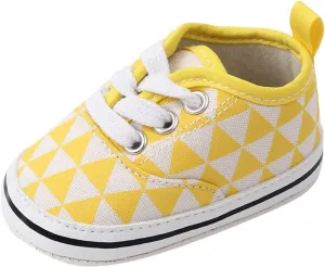 sfdgfhyf Baby Breathable Shoes Infant Toddler Shoes Soft Sole Plaid Lace Up Casual Shoes Princess Shoes (Yellow, 12-18 Months)