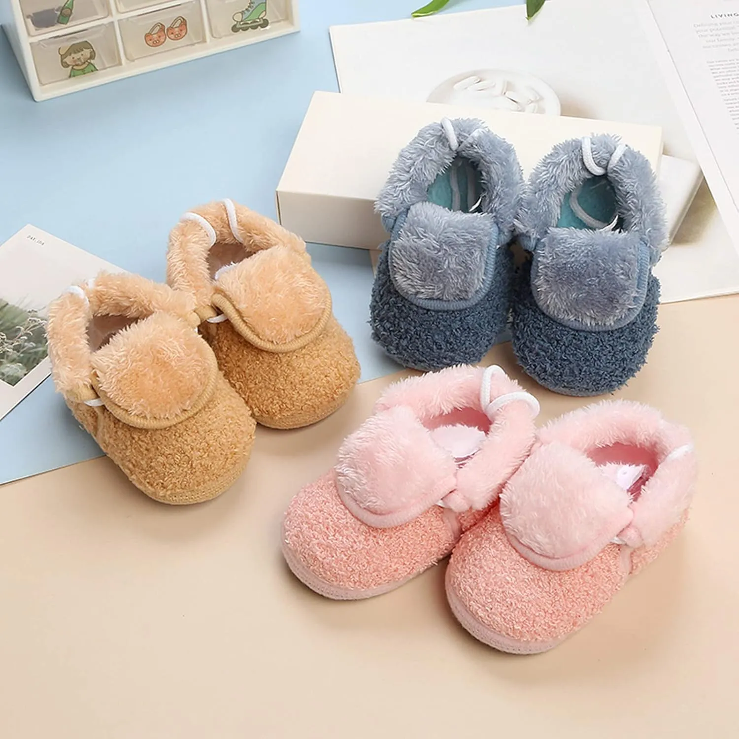 sfdgfhyf Toddler Short Boots Baby Solid Color Cotton Shoes Feece Warm Short Boots Shoes Fashion Printing Non (Blue, 6-12 Months)
