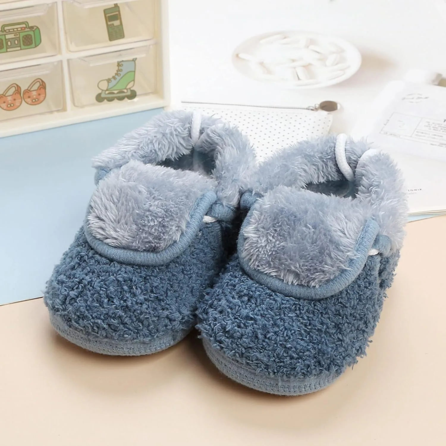 sfdgfhyf Toddler Short Boots Baby Solid Color Cotton Shoes Feece Warm Short Boots Shoes Fashion Printing Non (Blue, 6-12 Months)