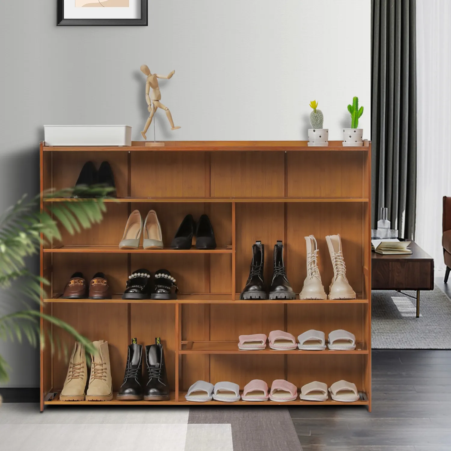 Shoe Organizer - Enclosed Back Panel with Boots Storage - 6 Tier - Brown