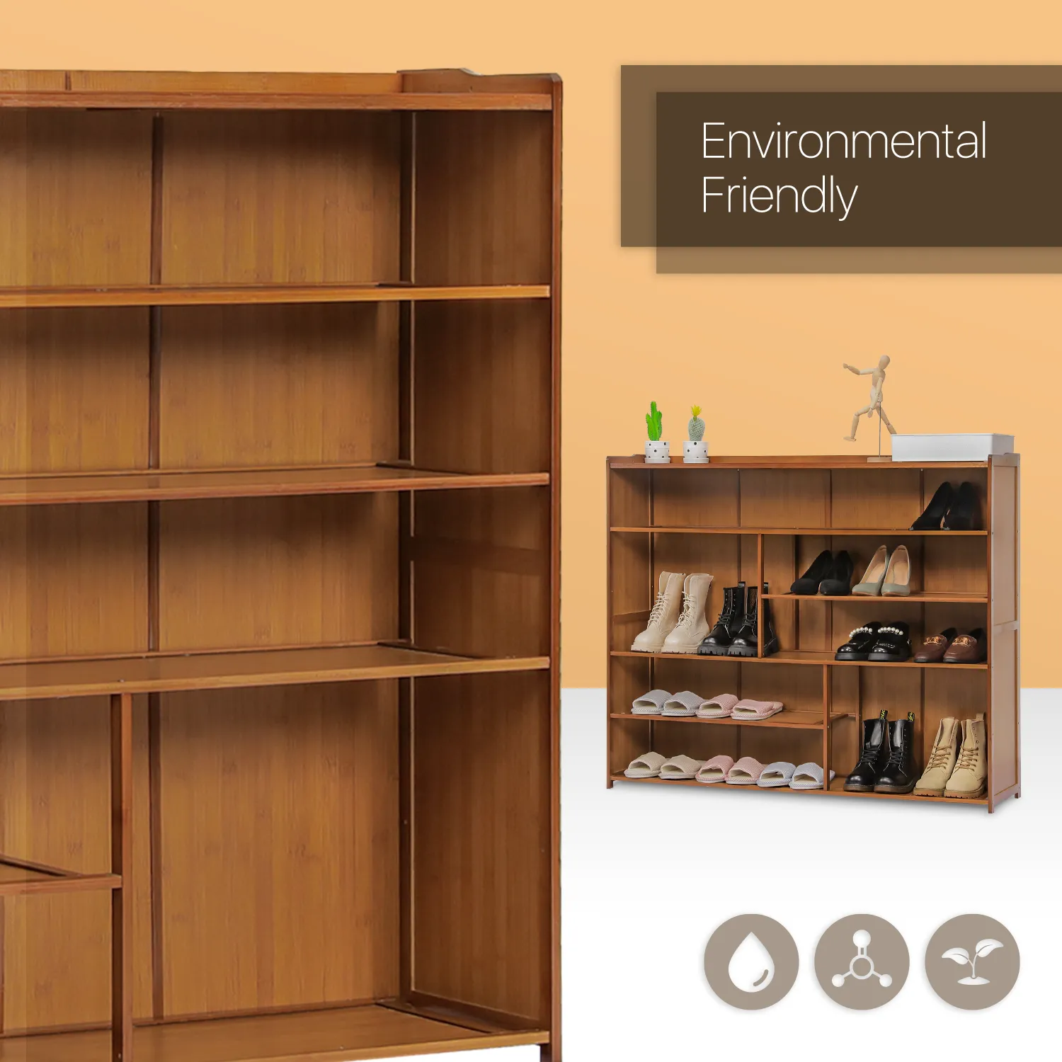 Shoe Organizer - Enclosed Back Panel with Boots Storage - 6 Tier - Brown