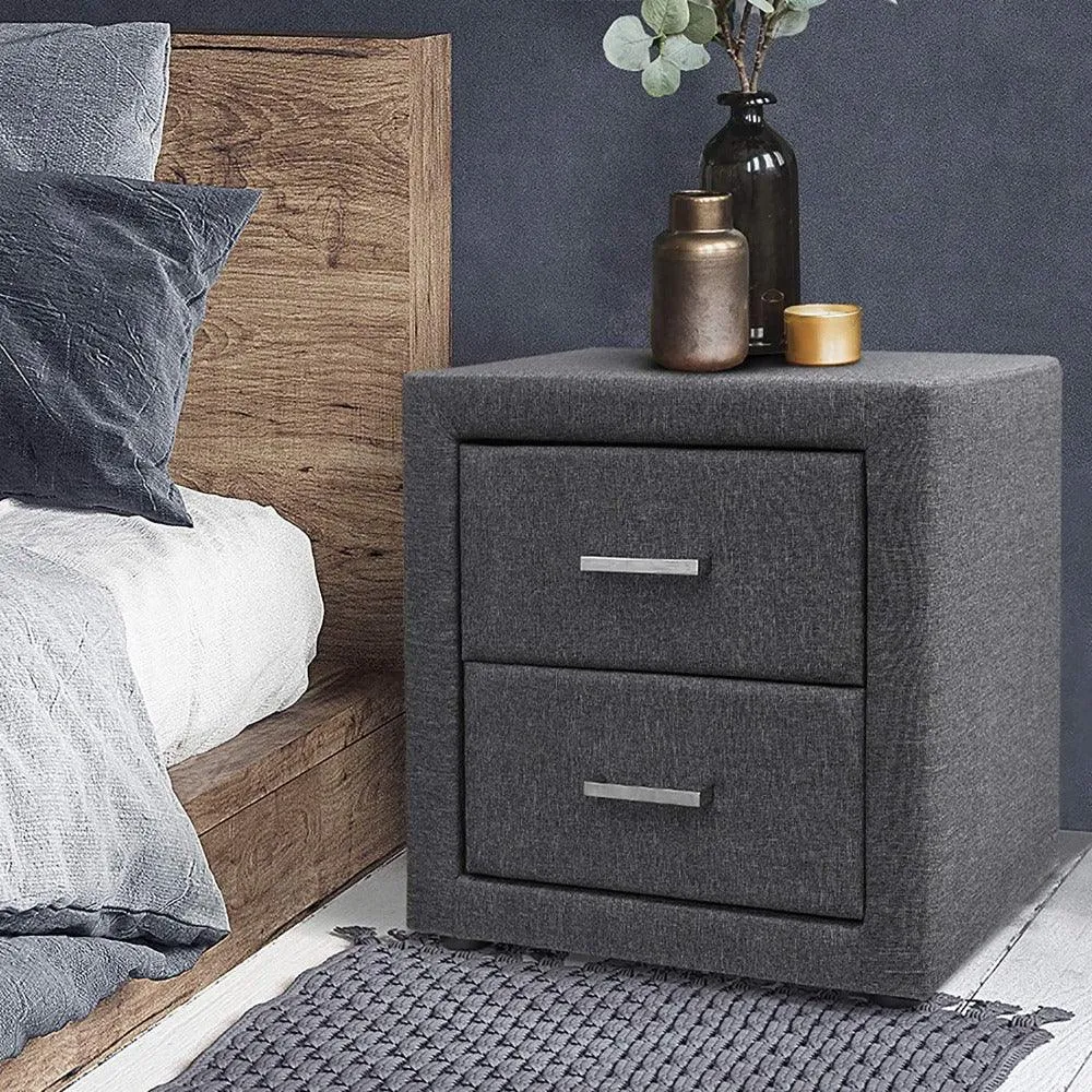 Simple Fabric Bedside Table with 2 Drawers