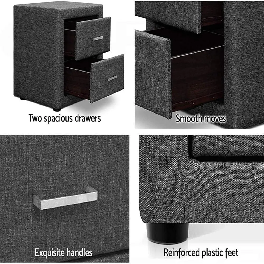 Simple Fabric Bedside Table with 2 Drawers