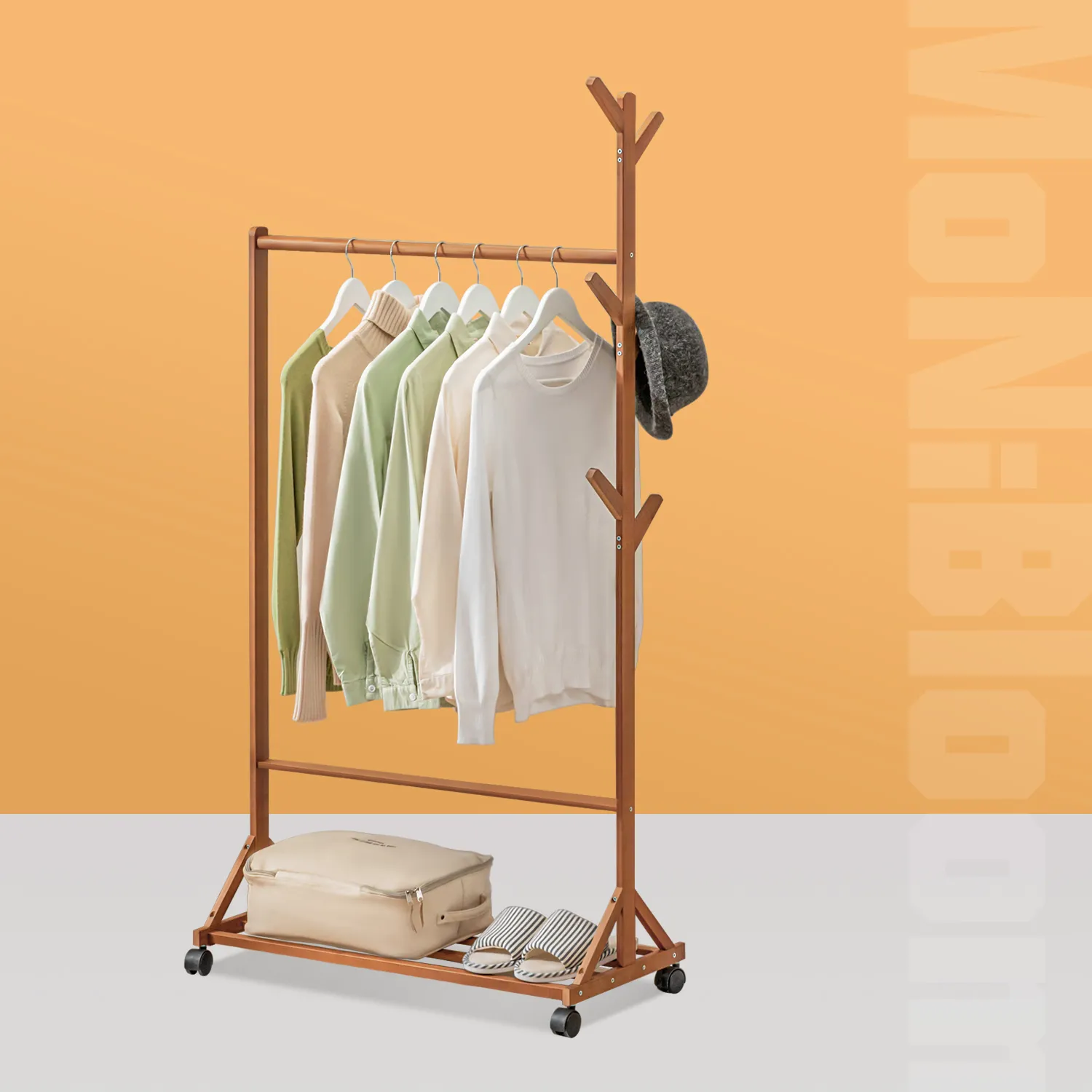 Sliding Garment Clothes Rack - Unequal Top - Brown