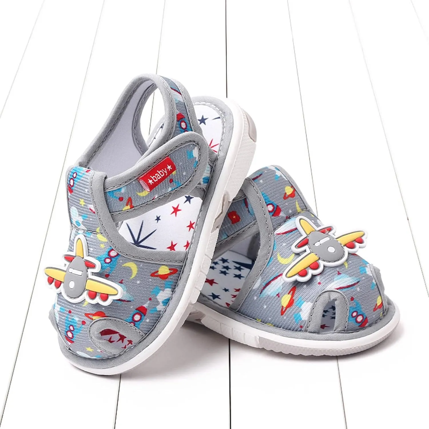 Summer Children Infant infant Shoes Girls Sandals Flat Bottom Non Slio Open Toe Slip Breathable Soft Cartoon Space Pattern Cute Shoes infant Girl