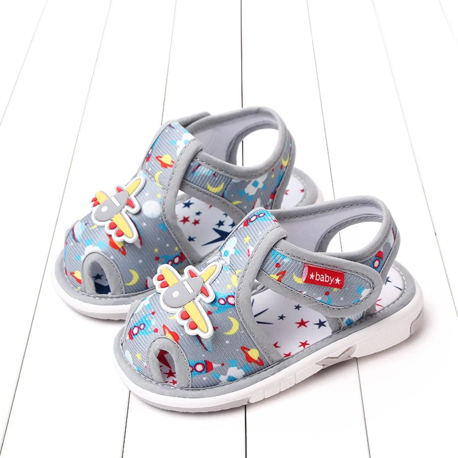Summer Children Infant infant Shoes Girls Sandals Flat Bottom Non Slio Open Toe Slip Breathable Soft Cartoon Space Pattern Cute Shoes infant Girl