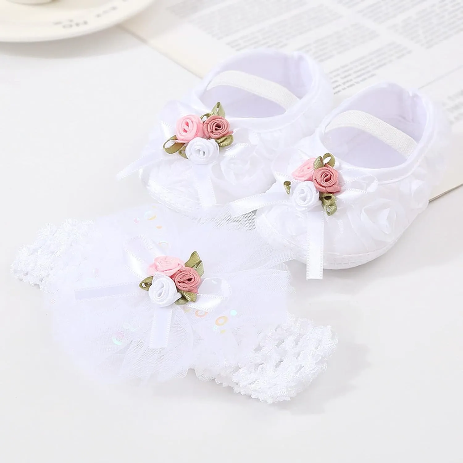 Toddler Girl Cute Shoes Baby Shoes Plus Headband Set Cute Baby Princess Shoes with Dress Hard Bottom Walking Shoes