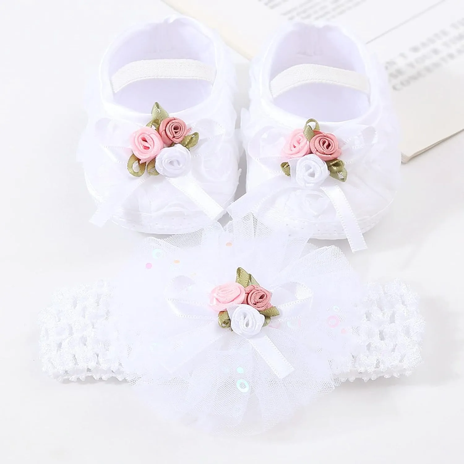 Toddler Girl Cute Shoes Baby Shoes Plus Headband Set Cute Baby Princess Shoes with Dress Hard Bottom Walking Shoes