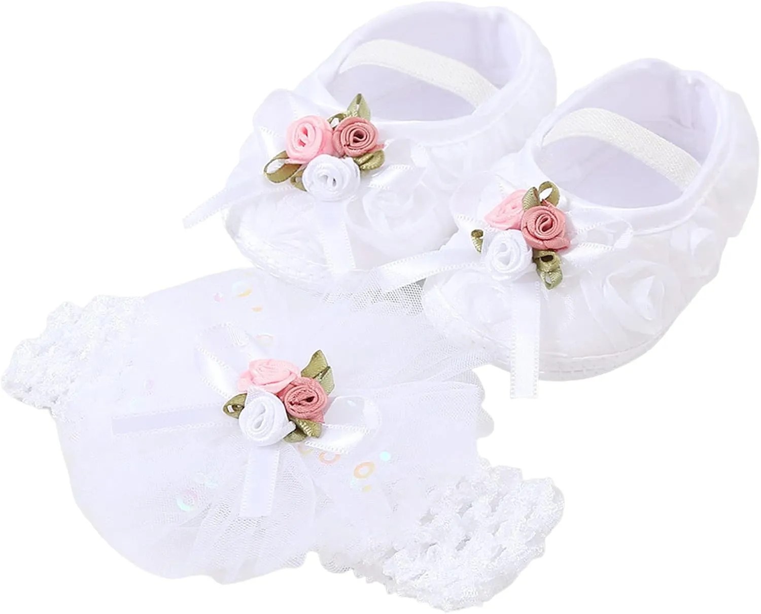 Toddler Girl Cute Shoes Baby Shoes Plus Headband Set Cute Baby Princess Shoes with Dress Hard Bottom Walking Shoes