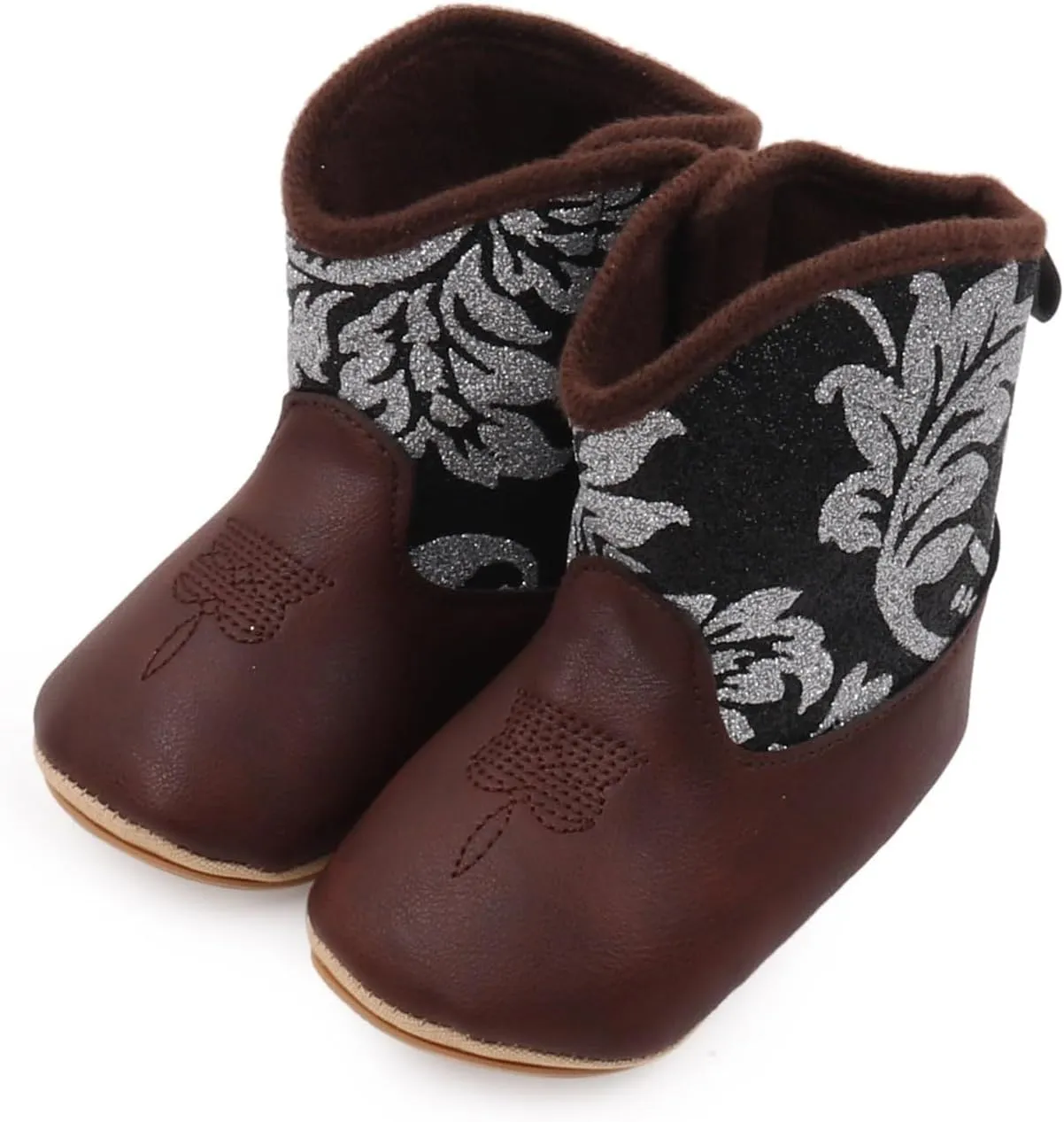 Toddler Rain Boots Leather Western Boots Cowboy Bootie Soft Sole Non Slip Shoes for Baby Infant Toddler Boys Booties