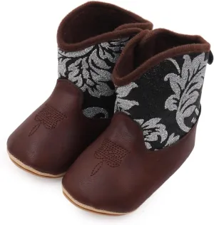 Toddler Rain Boots Leather Western Boots Cowboy Bootie Soft Sole Non Slip Shoes for Baby Infant Toddler Boys Booties