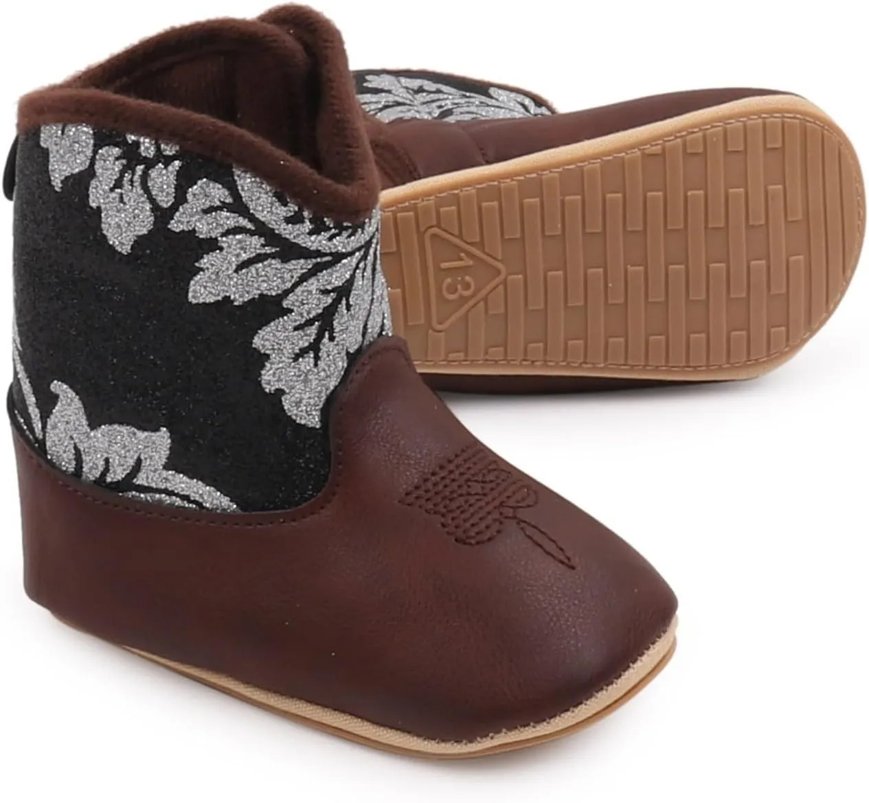 Toddler Rain Boots Leather Western Boots Cowboy Bootie Soft Sole Non Slip Shoes for Baby Infant Toddler Boys Booties