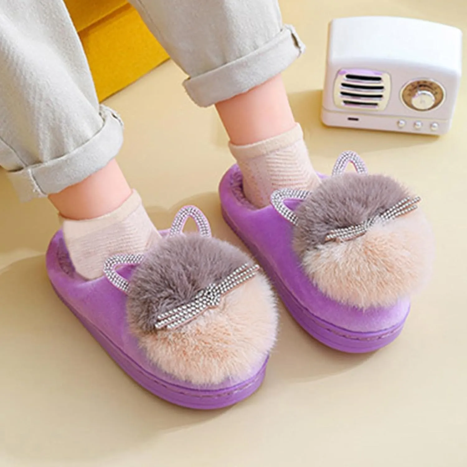 Toddler Slippers Girls Boys Soft Sole Non Slip Socks Slippers First Walking Shoes Fleece Fluff ?All Slipper