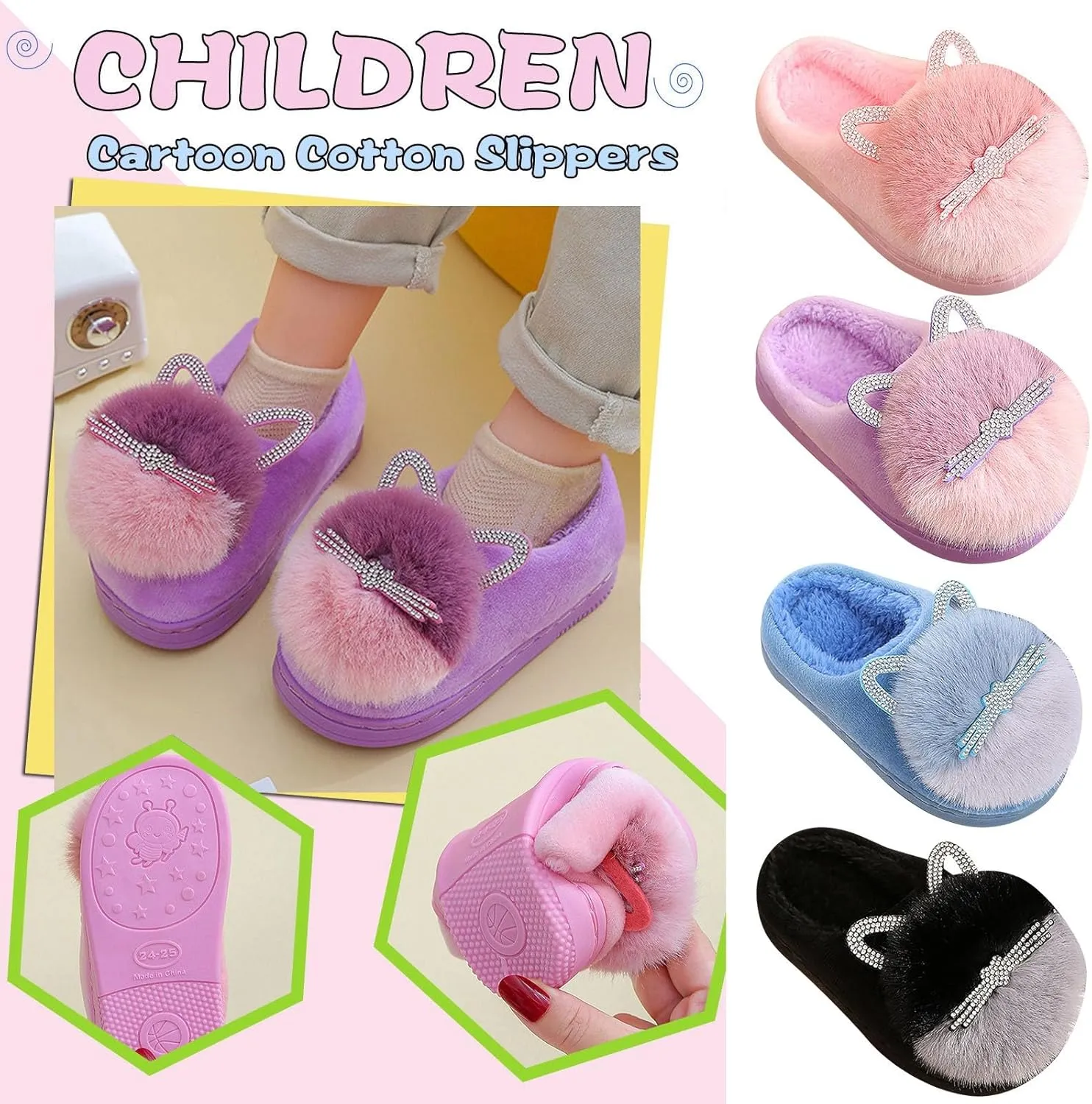 Toddler Slippers Girls Boys Soft Sole Non Slip Socks Slippers First Walking Shoes Fleece Fluff ?All Slipper