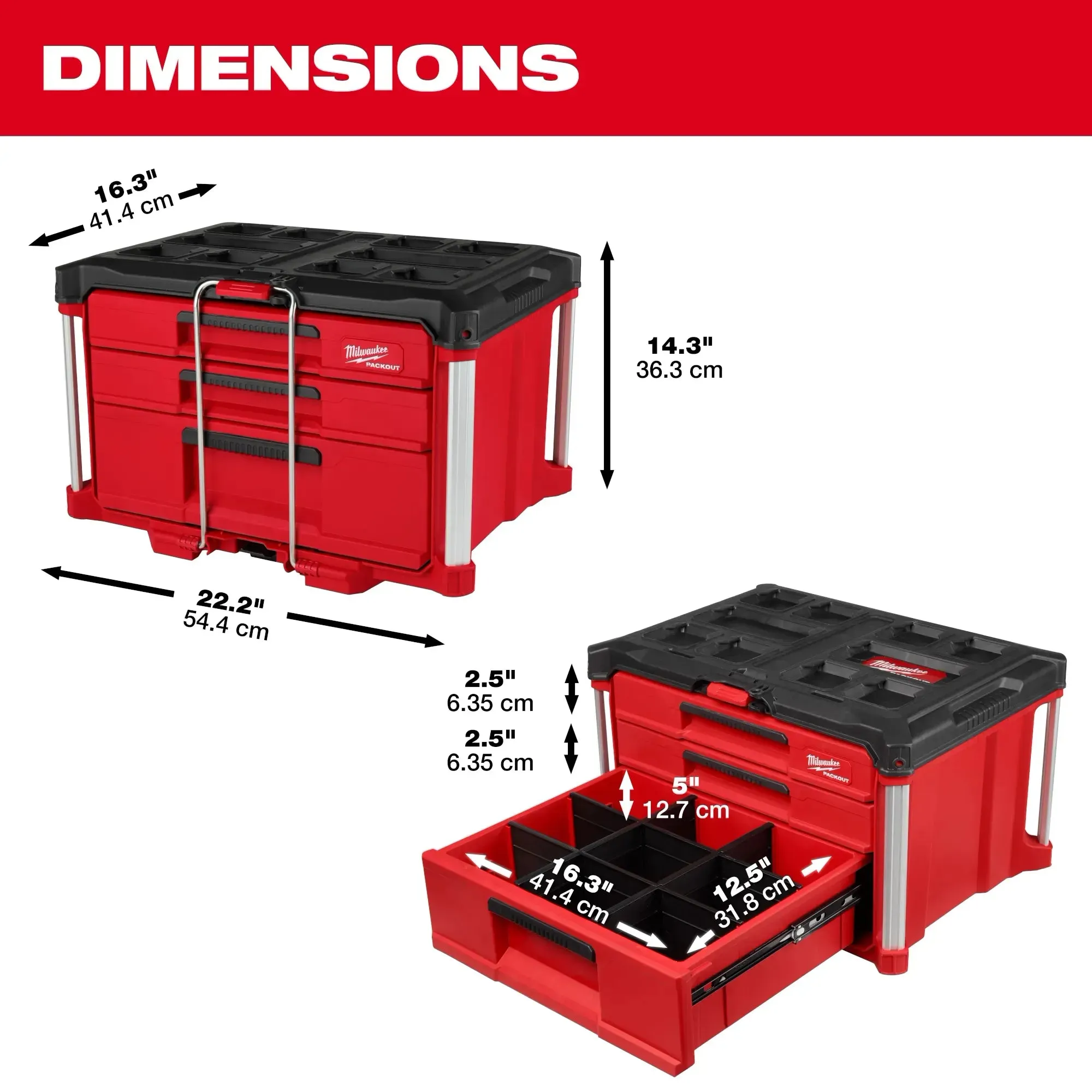 Tool Box - Milwaukee PACKOUT™ Multi-Depth 3-Drawer Tool Box, 48-22-8447