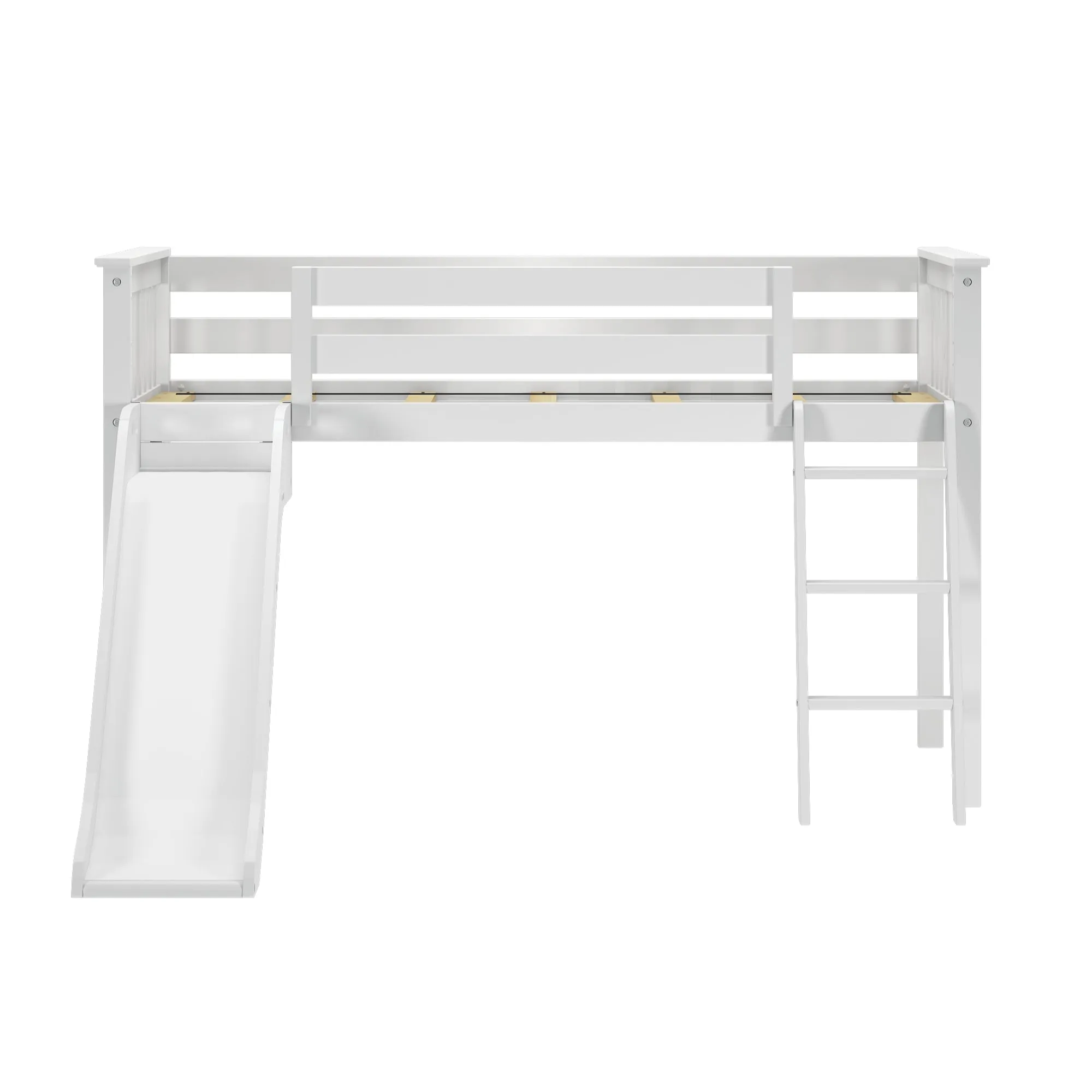 Twin Low Loft Bed with Easy Slide & Black & White Farmhouse Curtain