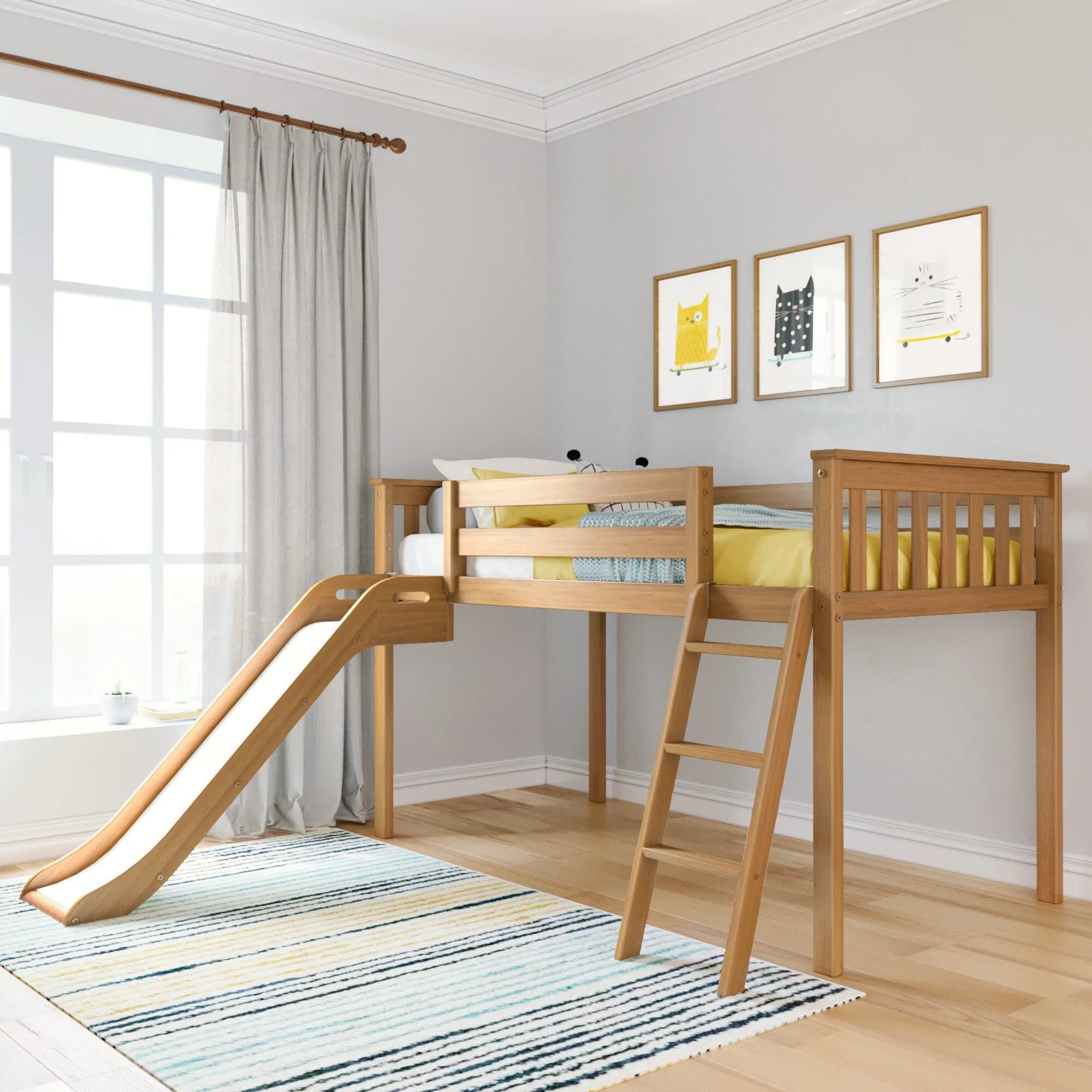 Twin Low Loft Bed With Easy Slide