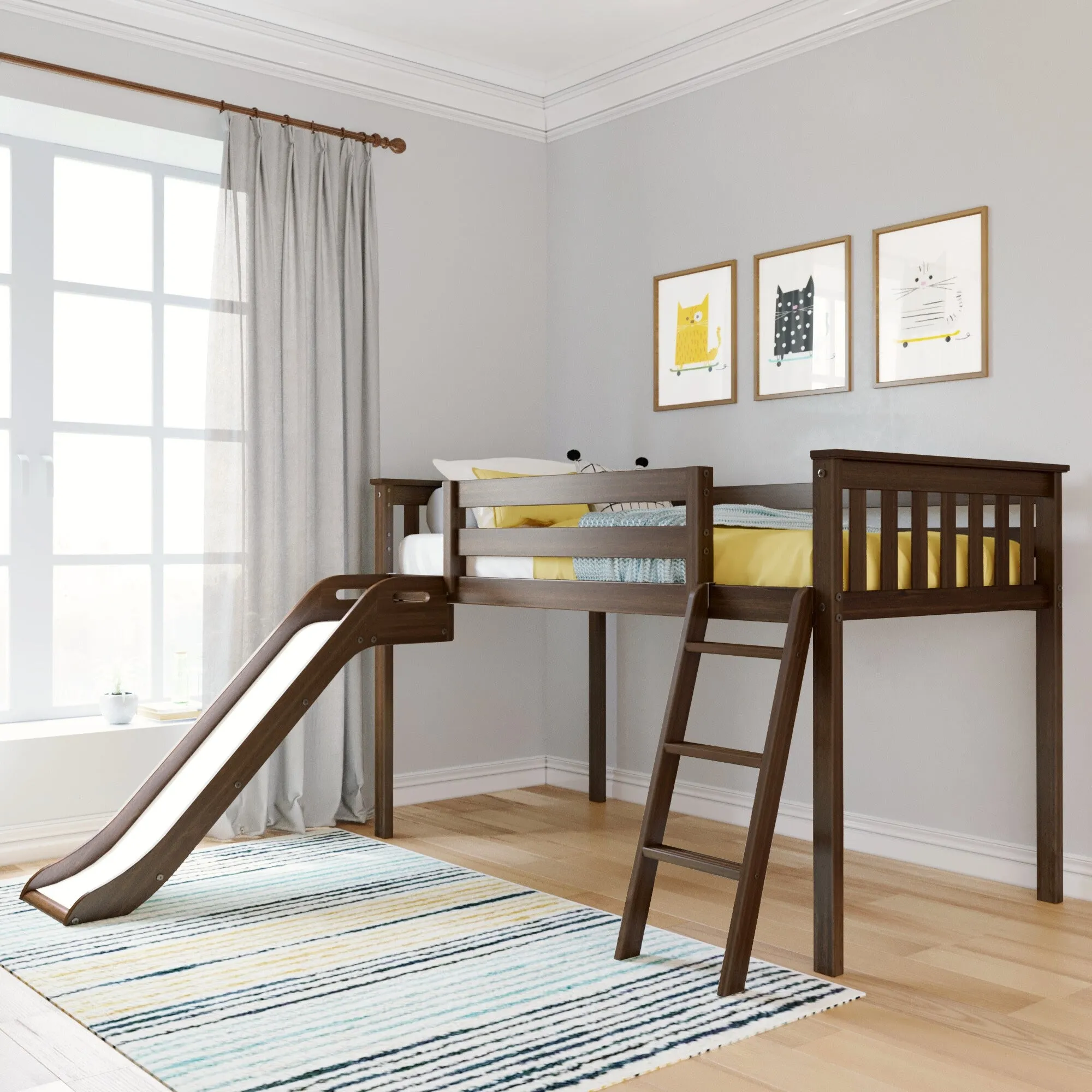 Twin Low Loft Bed With Easy Slide