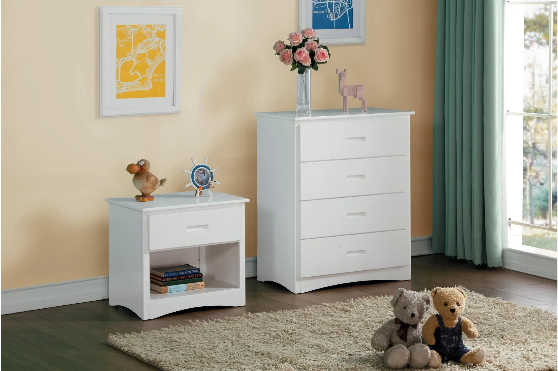 Twin/Twin Staircase White Bunkbed with Bedroom Furniture Options