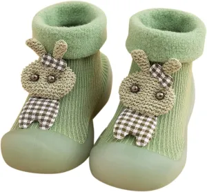 Unisex Toddler GirlsFirst Walking Shoes Kids Toddler Baby Boys Girls Solid Warm Knit Soft Sole Rubber (Green, 22-23)
