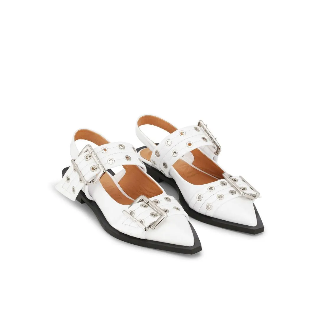Wide Welt Buckle Ballerinas (White)
